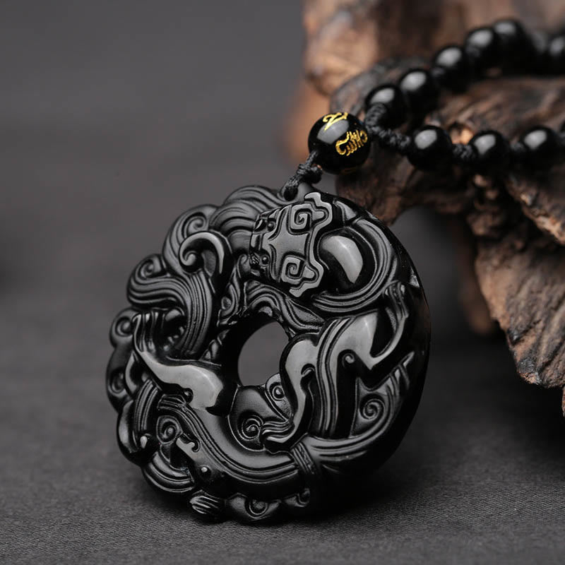 KarmaRipple's Authentic Black Obsidian Peace Buckle Pixiu Purification Pendant Necklace p2