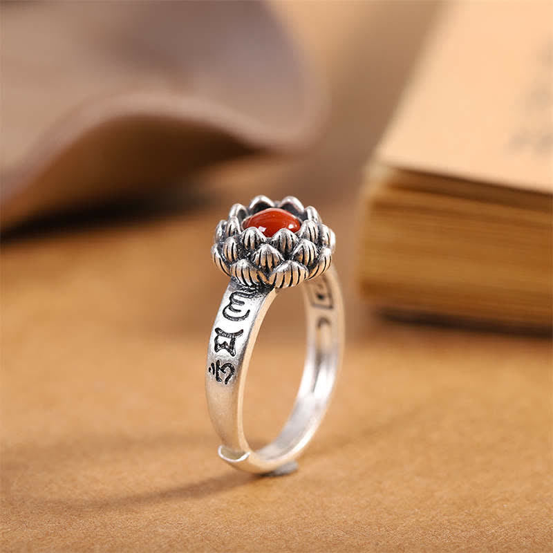 KarmaRipple's KarmaRipple's 25 Sterling Silver Lotus Red Agate Confidence Blessing Ring p8