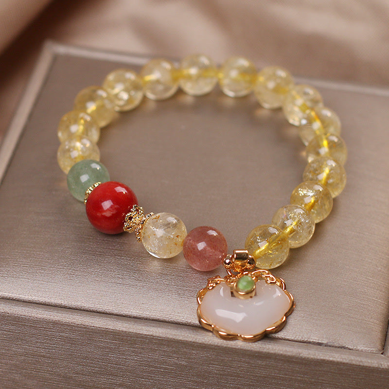 KarmaRipple's Authentic Citrine Ivory Jade Strawberry Quartz Protection Talisman Bracelet p5