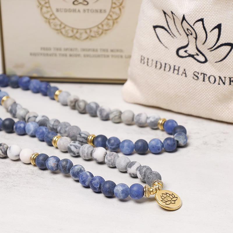 KarmaRipple's 108 Authentic Picasso Jasper & Blue Stone Mala Bead Lotus Necklace Bracelet p5