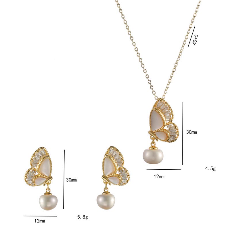 KarmaRipple's Tridacna Stone Pearl Bead Butterfly Balancing Pendant Necklace Earrings Set p4
