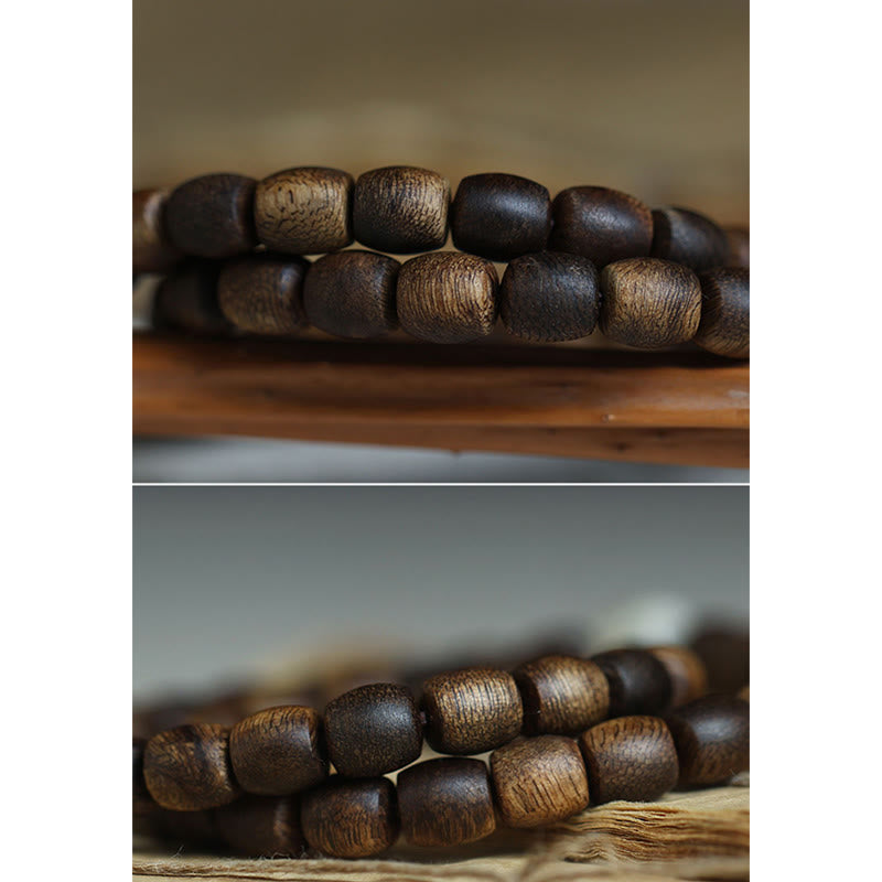 KarmaRipple's 999 Gold Rare Tarakan Agarwood Tibetan Old Spirit Bone Balance Strength Double Wrap Bracelet p17