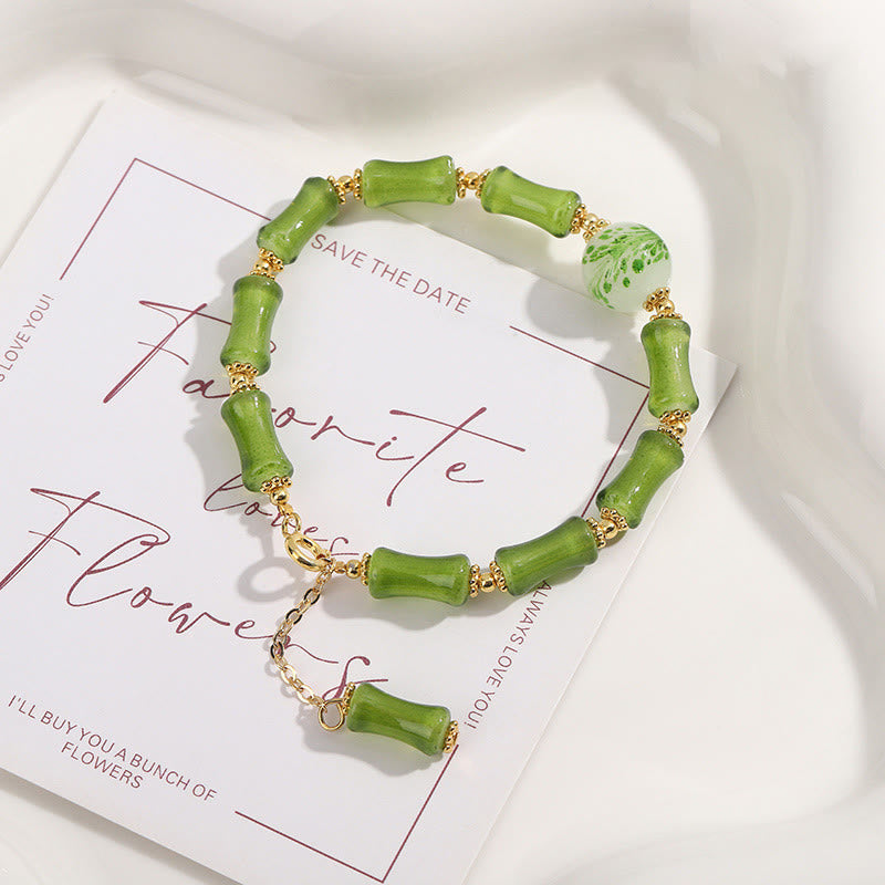 KarmaRipple's Green Bamboo Pattern Liuli Gemstone'ss Agate Wealth Chain Bracelet p3