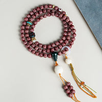 KarmaRipple's Red Bodhi Seed Om Mani Padme Hum Lotus Engraved Balance Bracelet