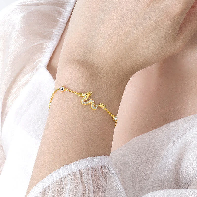 KarmaRipple's 925 Sterling Silver Year Of The Dragon Auspicious Golden Dragon Fortune Red Rope Chain Bracelet ( p15