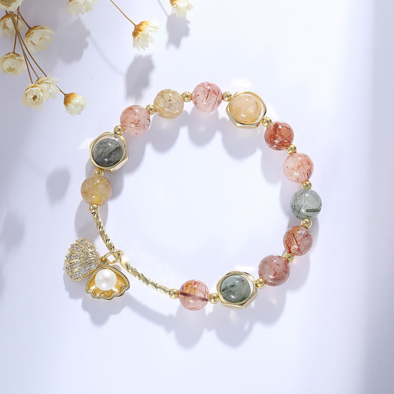 KarmaRipple's Authentic Colorful Rutilated Quartz Shell Protection Bead Bracelet p3