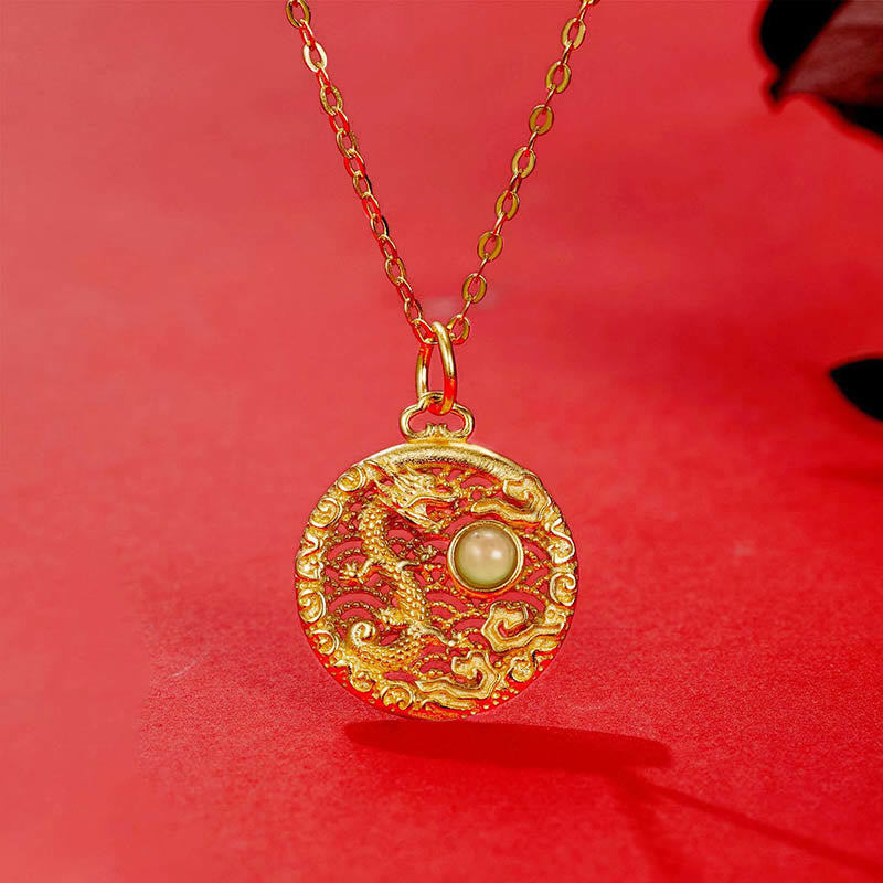 KarmaRipple's 925 Sterling Silver Year Of The Dragon Auspicious Clouds Hetian Jade Inlaid Fortune Pendant Necklace p12
