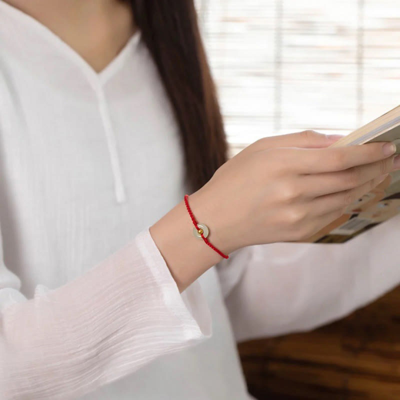 KarmaRipple's 999 Gold Bead Round Peace Buckle Hetian Jade Fortune Abundance Woven Bracelet Anklet p6