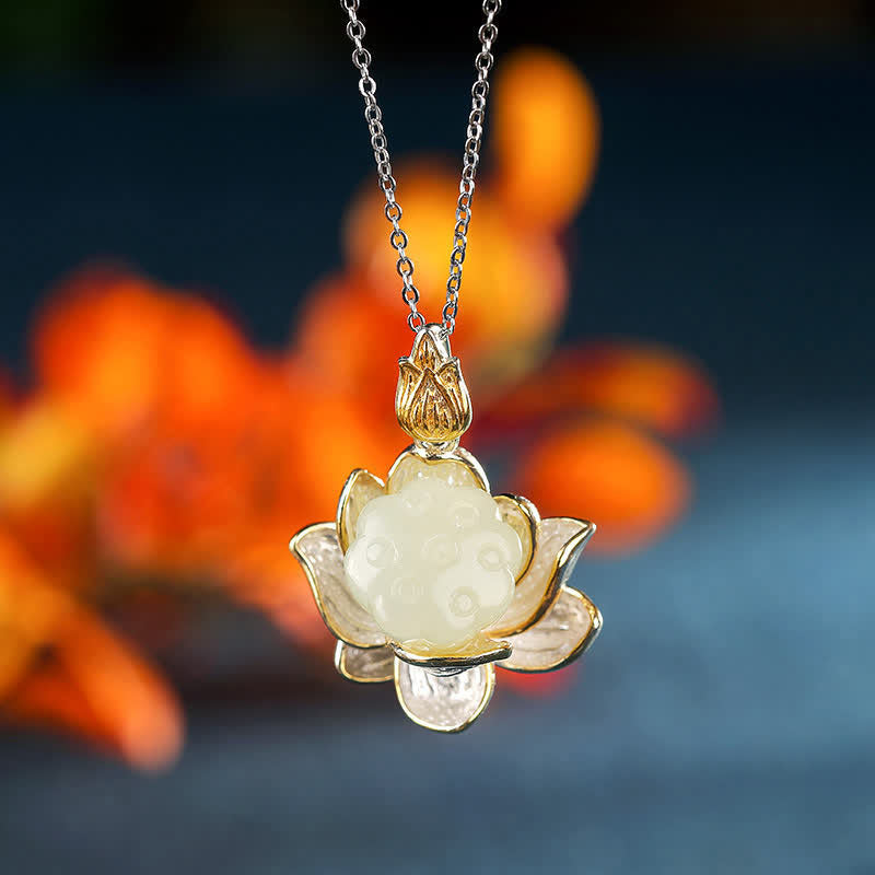 KarmaRipple's Ivory Jade Lotus Flower Happiness Pendant p1
