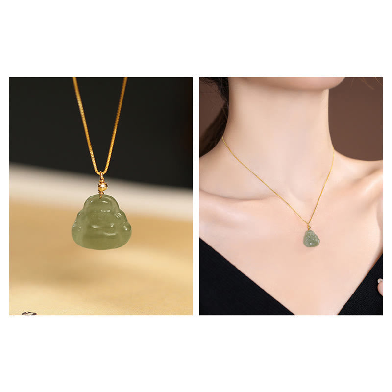 KarmaRipple's 925 Sterling Silver Authentic Hetian Jade Cyan Jade Fortune Laughing Buddha Butterfly Pendant Necklace p26