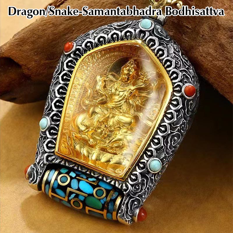 KarmaRipple's Tibet Chinese Zodiac Natal Buddha Thangka Prosperity Rotatable Dzi Bead Pendant Necklace p23