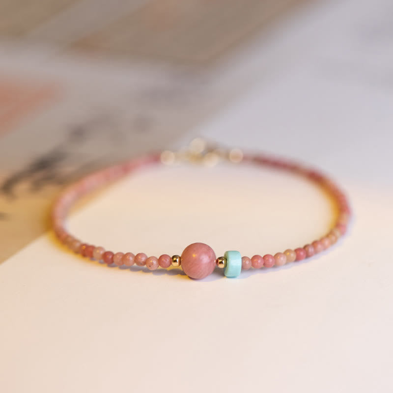 KarmaRipple's 14K Gold Plated Authentic Rhodonite Loving Energy Chain Bracelet p9