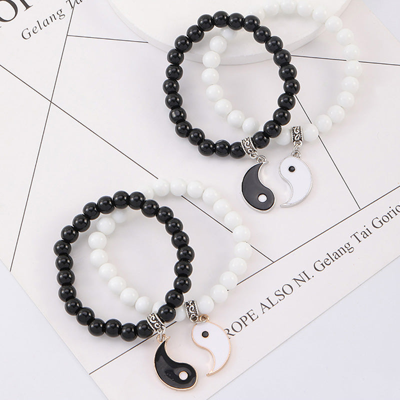 KarmaRipple's 2Pcs Black Onyx Ivory Turquoise Bead Yin Yang Protection Pair Bracelet p10