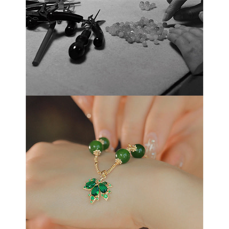 KarmaRipple's 14k Gold Plated Green Chalcedony Maple Leaf Courage Strength Bracelet p12