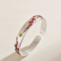 KarmaRipple's Plum Blossom Chrysanthemum Flower Design Heart Sutra Balancing Bracelet Cuff Bangle