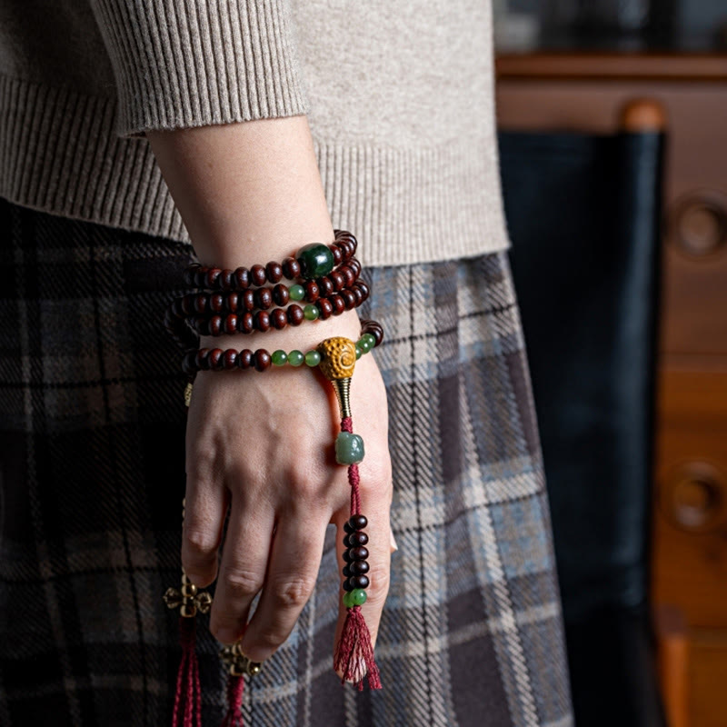 KarmaRipple's Authentic Tibet 108 Mala Beadwork Purple Bodhi Seed Hetian Cyan Jade Bronze Dorje Peace Bracelet p16