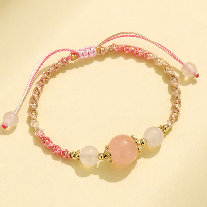 KarmaRipple's Strawberry Quartz Pink Gemstone Prehnite Ivory Agate Bead Balancing Rope Bracelet p2