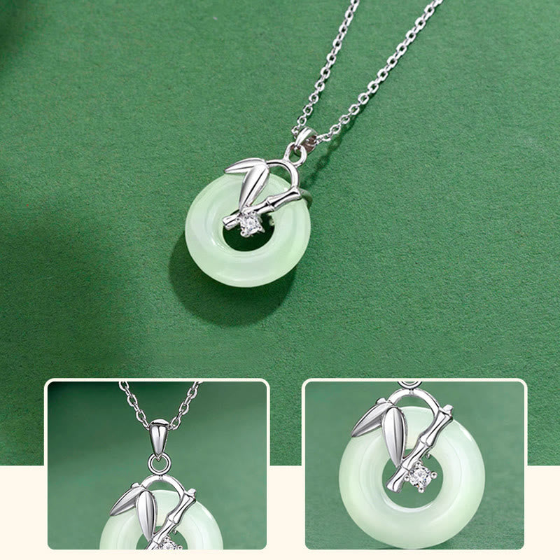 KarmaRipple's 925 Sterling Silver Hetian Jade Bamboo Leaf Peace Buckle Prosperity Pendant Necklace p4