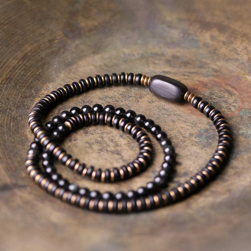 KarmaRipple's Rainbow Obsidian Ebony Wood Bronze Balancing Triple Wrap Bracelet p2