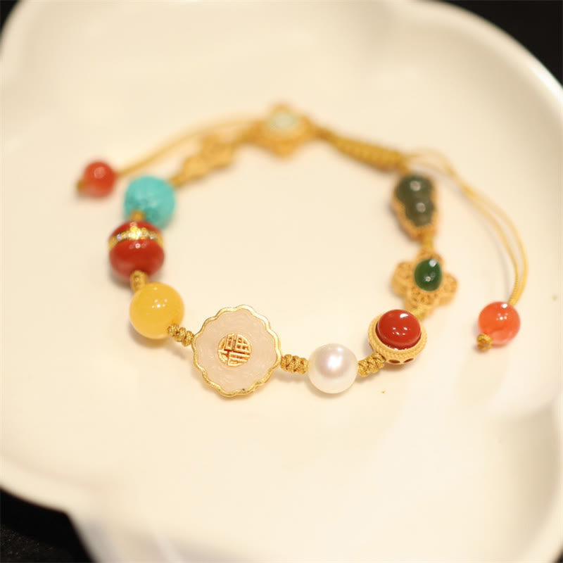 KarmaRipple's 925 Sterling Silver Authentic Hetian Jade Amber Red Agate Crystals Fortune Bracelet p21