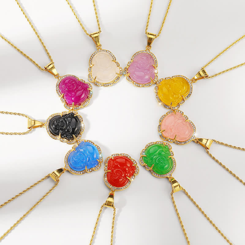 KarmaRipple's 18K Gold Filled Laughing Buddha Jade Fortune Pendant Chain Necklace p10