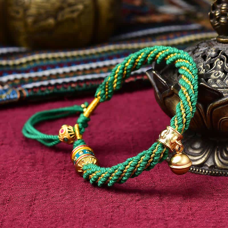 KarmaRipple's Tibetan Handmade Fortune Protection Thangka Prayer Wheel Bell Talisman Braid String Bracelet p7