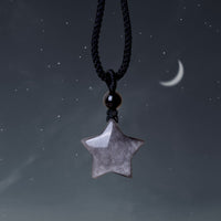 KarmaRipple's Authentic Silver Sheen Obsidian Star Crescent Moon Protection Pendant Necklace