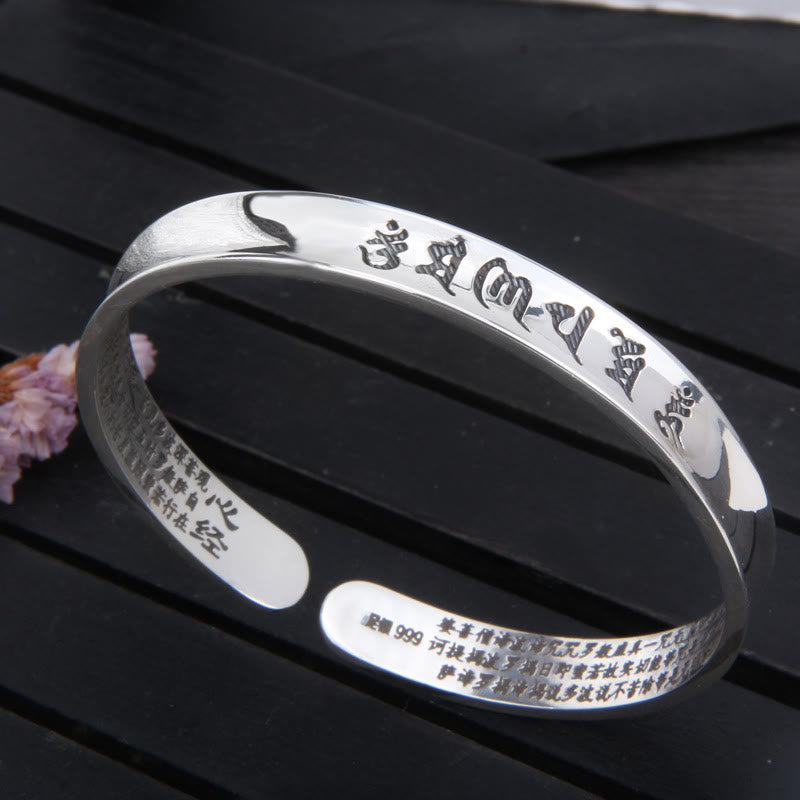 KarmaRipple's 999 Sterling Silver Om Mani Padme Hum Heart Sutra Love Peace Bracelet Bangle p3