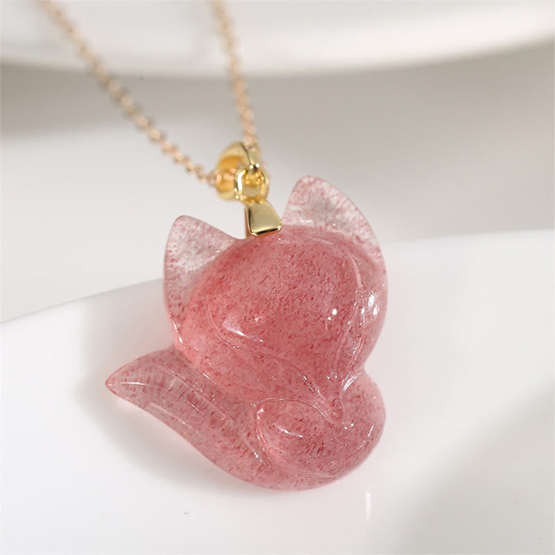 KarmaRipple's 14k Gold Plated 925 Sterling Silver Strawberry Quartz Fox Balancing Pendant Necklace p10