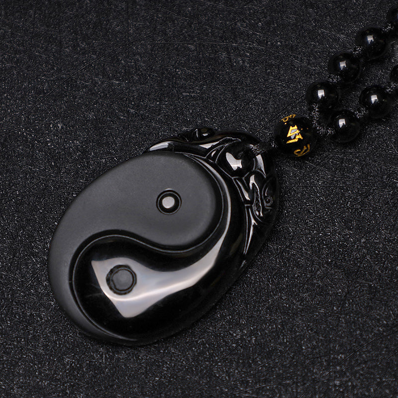 KarmaRipple's Authentic Black Obsidian Yin Yang Fulfilment Strength Pendant Necklace p6