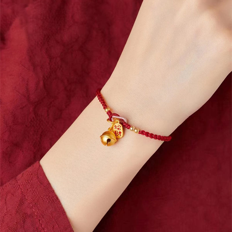 KarmaRipple's Handmade Fu Character Talisman Fortune Happiness Bell Red Rope Bracelet p7
