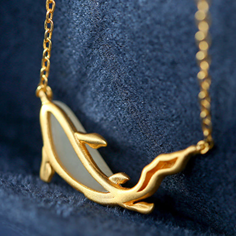 KarmaRipple's 925 Sterling Silver Ivory Jade Dolphin Fortune Pendant Necklace p13