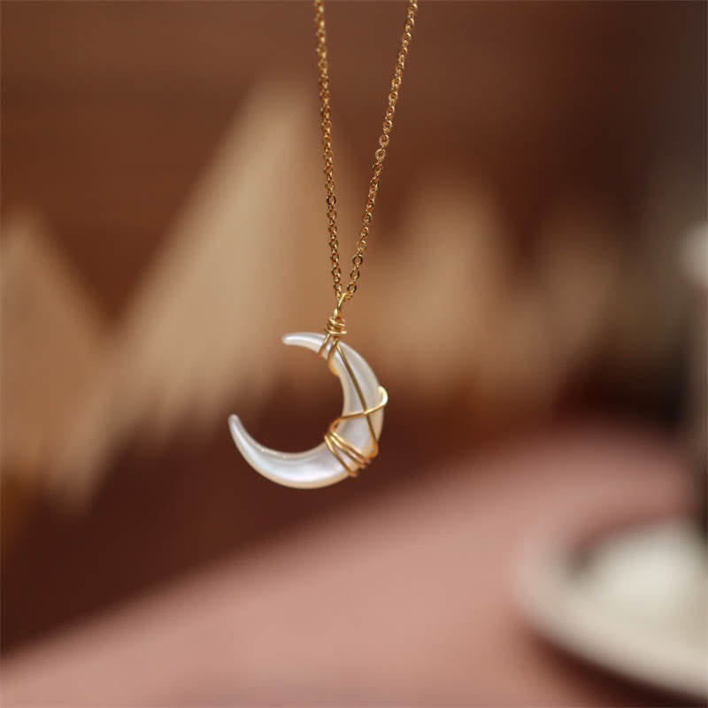 KarmaRipple's Authentic Tridacna Stone Crescent Moon Blessing Pendant Necklace p7