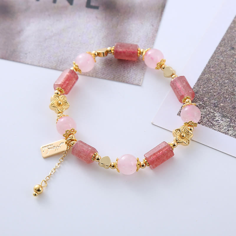 KarmaRipple's Strawberry Quartz Pink Gemstone Love Heart Flower Positive Bracelet p4