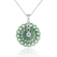 KarmaRipple's 925 Sterling Silver Authentic Round Jade Peace Buckle Abundance Pendant Necklace