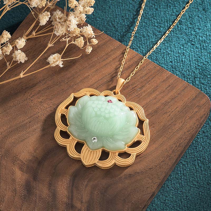 KarmaRipple's Authentic Jade Lotus Balance Pendant Necklace p2