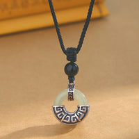 KarmaRipple's 925 Sterling Silver Authentic Hetian Jade Peace Buckle Prosperity Pendant Necklace