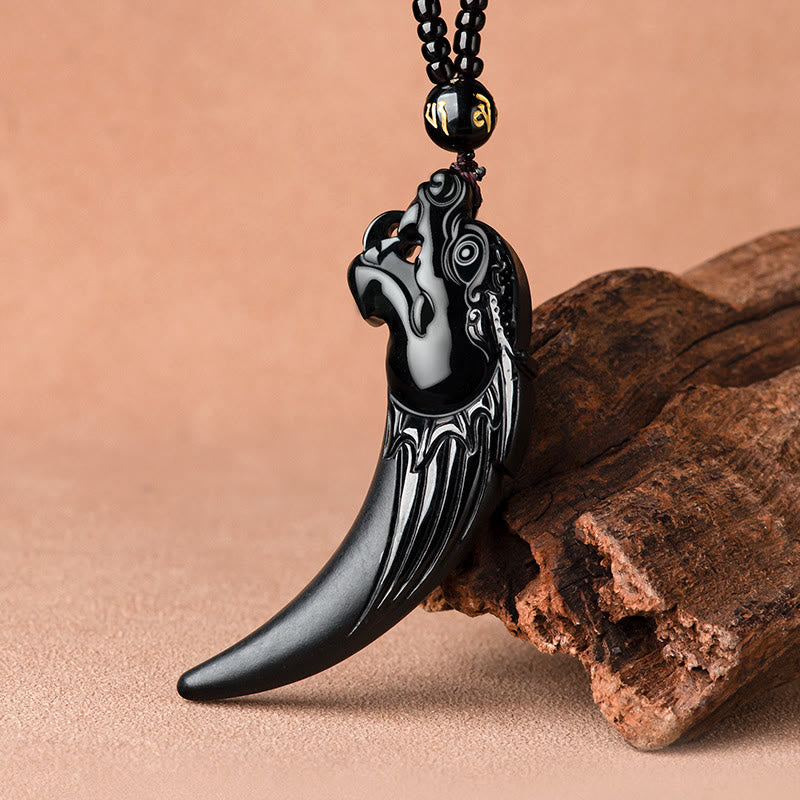 KarmaRipple's Authentic Black Jade Chinese Zodiac Dragon Tooth Pattern Protection Pendant Necklace p2