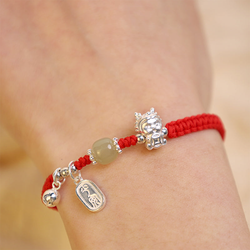 KarmaRipple's Handmade Year Of The Dragon 999 Sterling Silver Hetian Jade Bronze Coin Peace And Joy Protection Bracelet p3