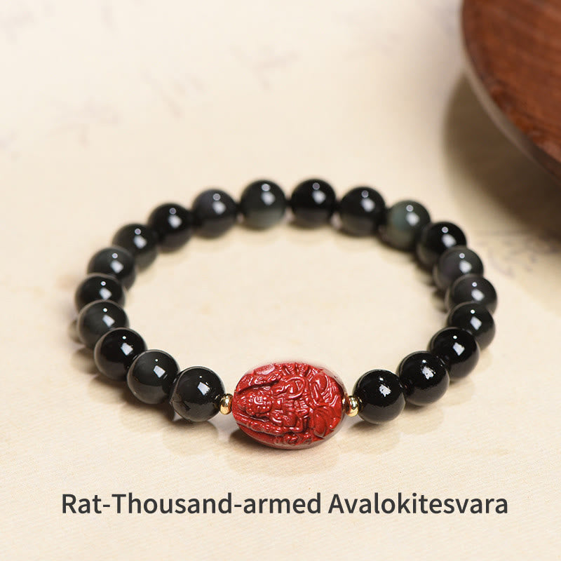 KarmaRipple's Chinese Zodiac Natal Buddha Authentic Black Obsidian Cinnabar Purification Bracelet p44