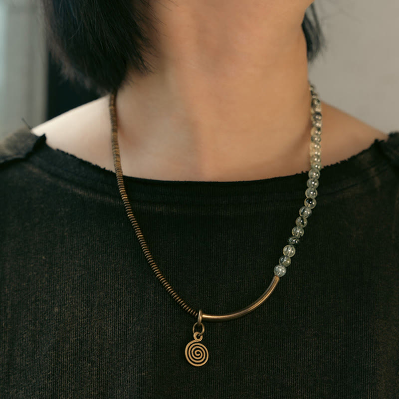 KarmaRipple's Purple Phantom Red Hematoid Quartz Green Rutilated Quartz Bronze Love Forgive Bracelet p25