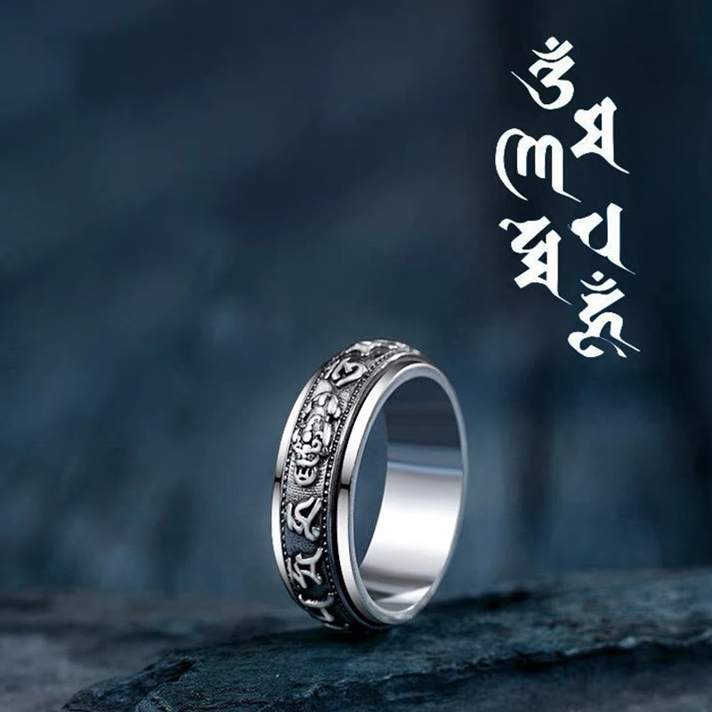 KarmaRipple's Tibetan Om Mani Padme Hum PiXiu Engraved Wealth Fortune Rotatable Ring p21
