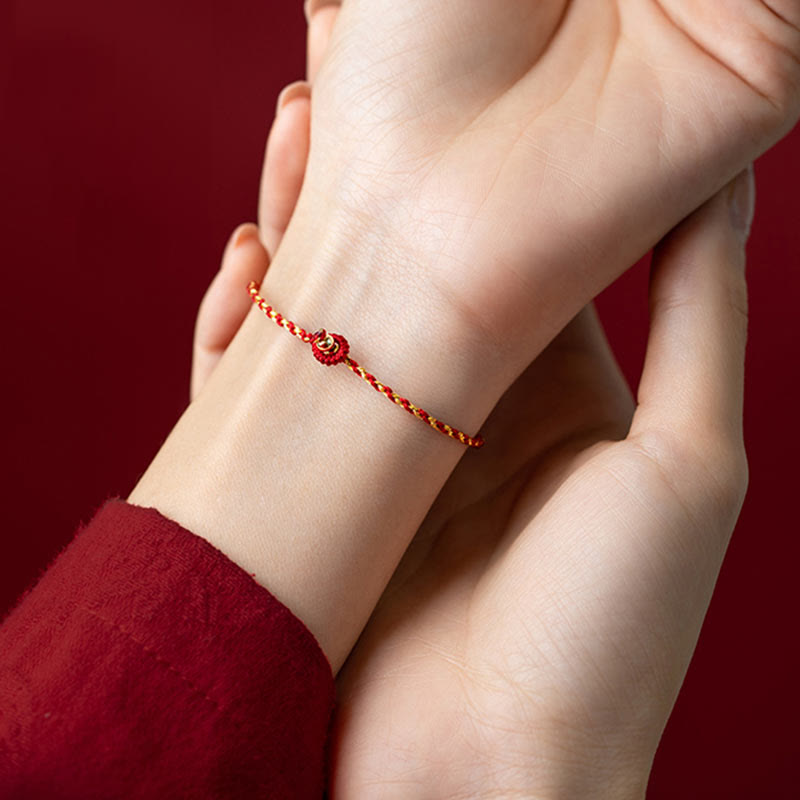 KarmaRipple's 14K Gold Plated Handmade Red Gold Rope King Kong Weave Woven Fortune Bracelet p7