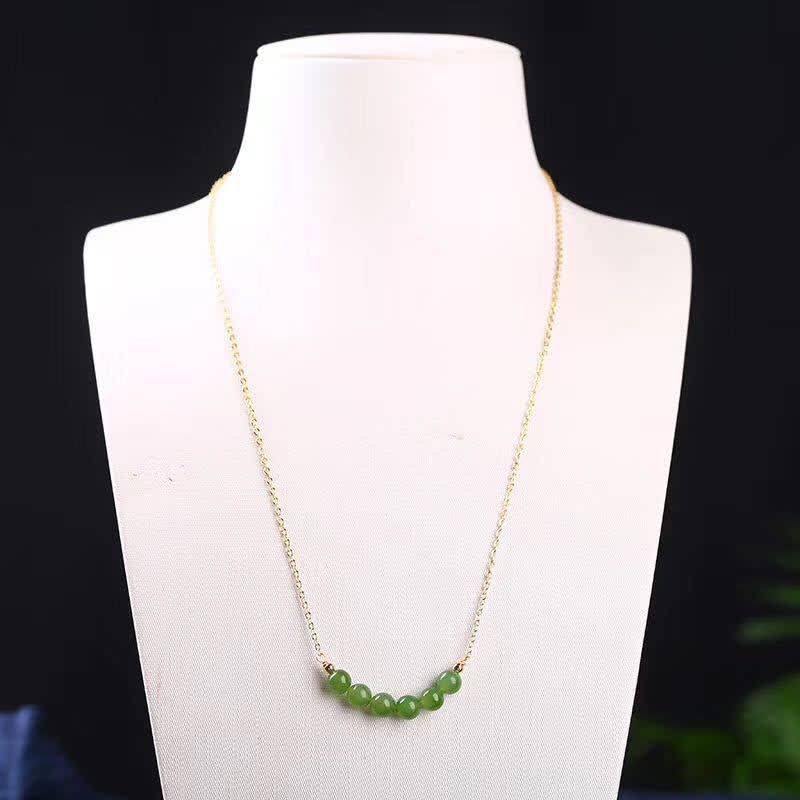 KarmaRipple's 14k Gold Plated Hetian Cyan Jade Beaded Fortune Pendant Necklace p7