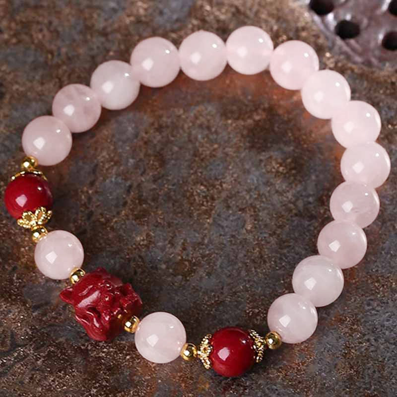 KarmaRipple's Authentic Pink Gemstone Cinnabar Nine Tailed Fox Love Bracelet p3