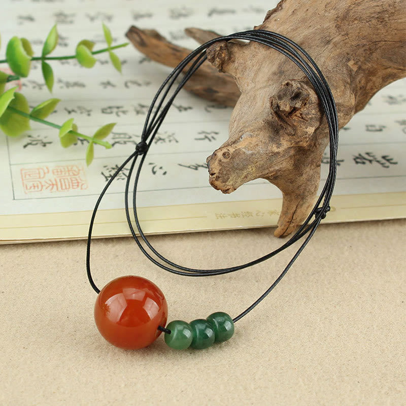KarmaRipple's Red Agate Green Aventurine Green Bodhi Seed Bead Calm Leather Rope Pendant Necklace p4