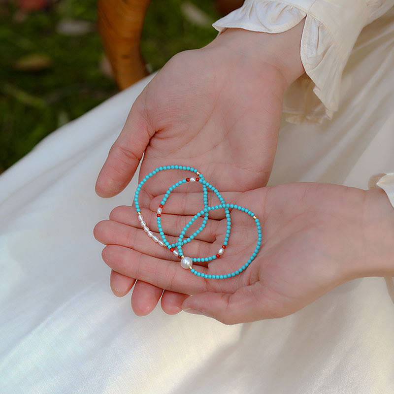 KarmaRipple's Turquoise Red Agate Pearl Small Beaded Protection Bracelet p12