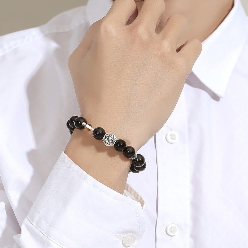 KarmaRipple's 925 Sterling Silver Black Obsidian Tiger Eye Eye of Providence Purification Bracelet p4