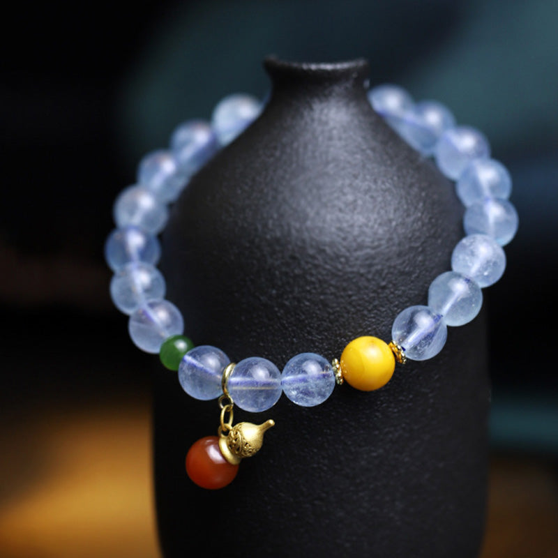 KarmaRipple's Aquamarine Red Agate Peace Gourd Talisman Bracelet p7