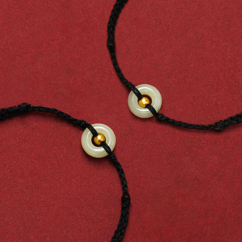 KarmaRipple's 999 Gold Bead Round Peace Buckle Hetian Jade Fortune Abundance Woven Bracelet Anklet p11